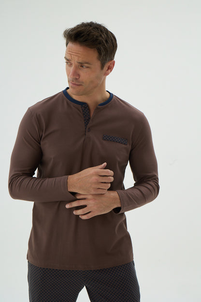 Herren Schlafanzug, Pyjama Set lang – 95% Baumwolle, 5% Elastan