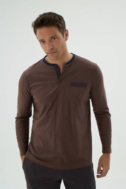 Herren Schlafanzug, Pyjama Set lang – 95% Baumwolle, 5% Elastan