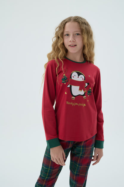 Gemütlicher Kinder Pyjama Baumwolle Weihnachten – roter Schlafanzug