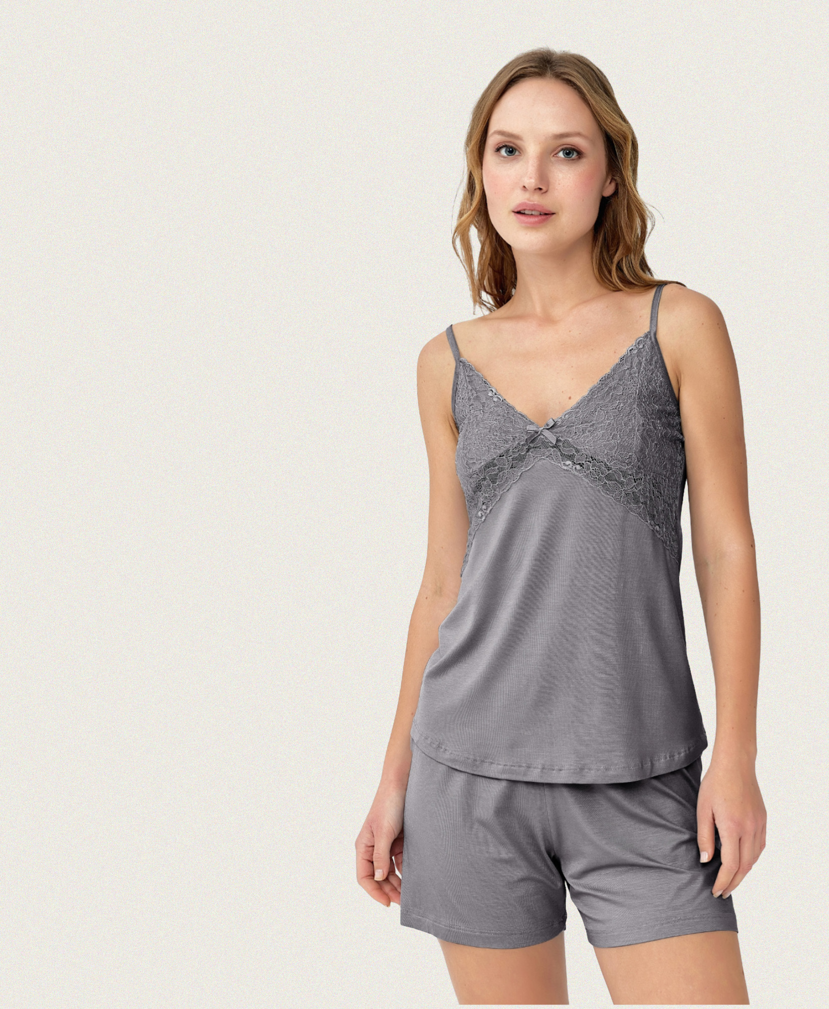Damen Pyjama Short Set mit Spitze