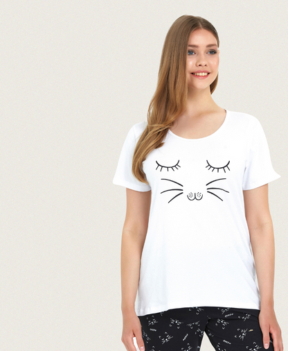 Pyjama für Damen – Katzenmotiv, bequem & stilvoll