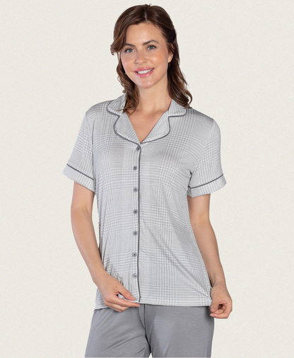 Elegantes Damen Pyjama-Set mit Knopfleiste & Kragen