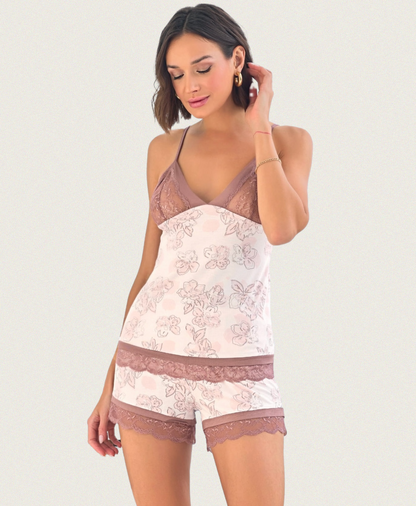 Damen Nachtwäsche Set Top & Shorts mit Spitze