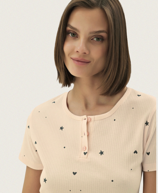 Damen Pyjama mit Short Kurzarm & Shorts, Atmungsaktiv, Sommer Schlafanzug