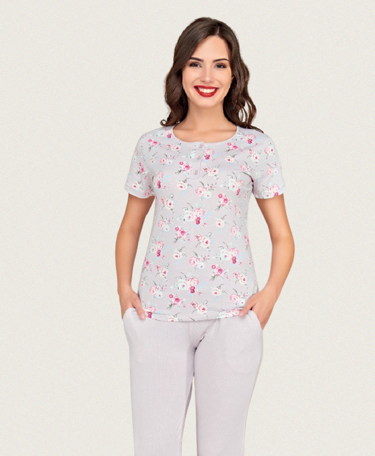 Damen Pyjama mit Blumenmuster
