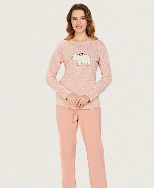 Damen Winter Pyjama mit Bärenmotiv – Rosa Gemütlichkeit