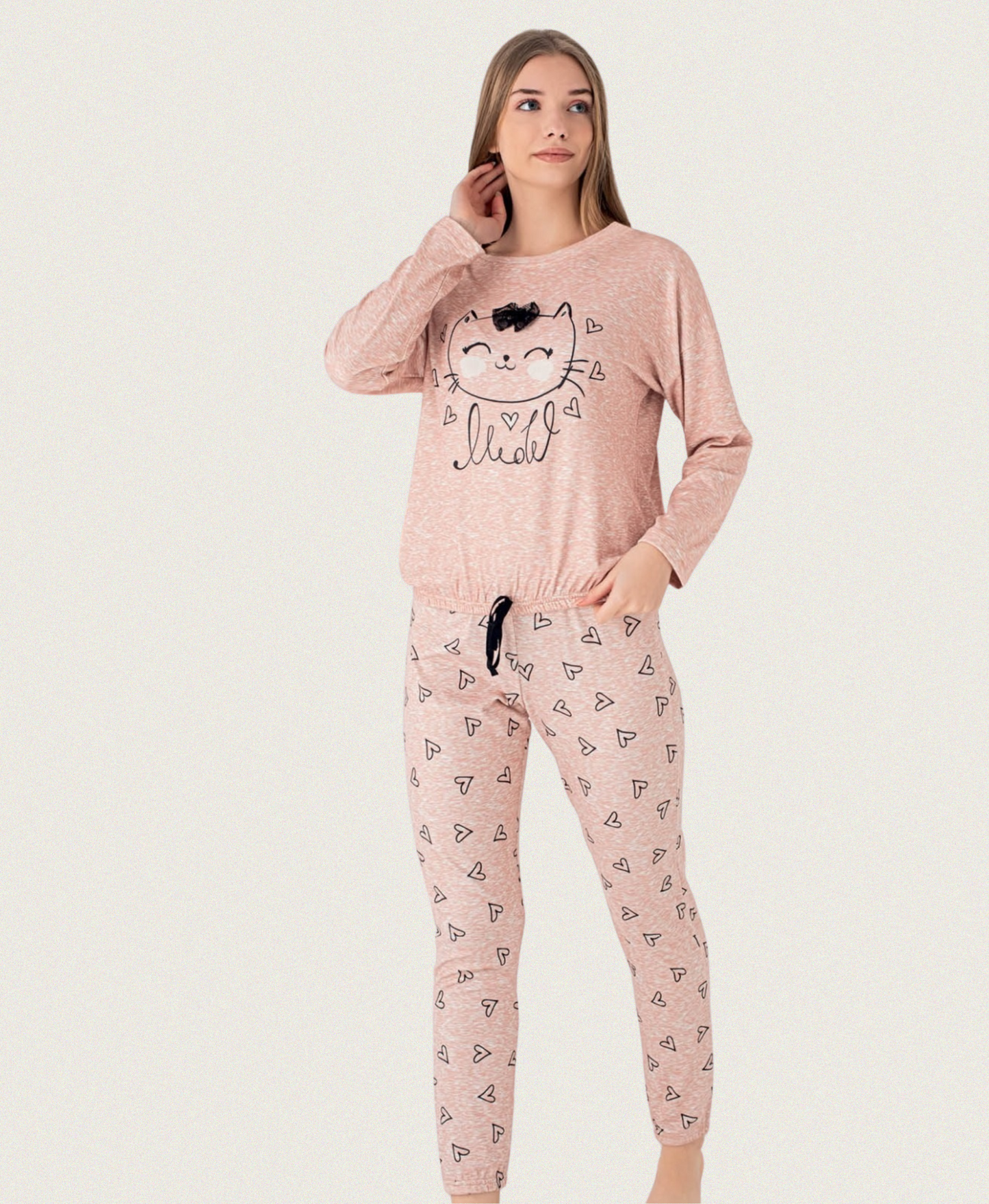 Damen Pyjama mit Katzenmotiv – Micro Polar Warm Touch