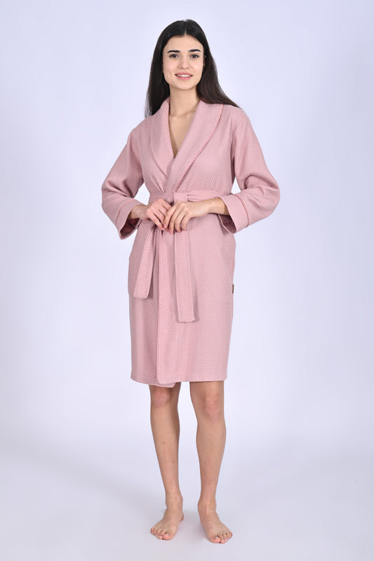 Eleganter Damen Waffel-Bademantel mit Gürtel