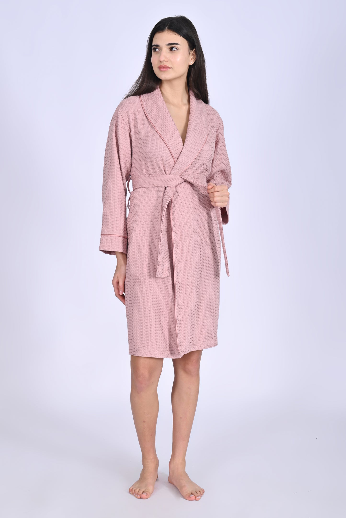Eleganter Damen Waffel-Bademantel mit Gürtel