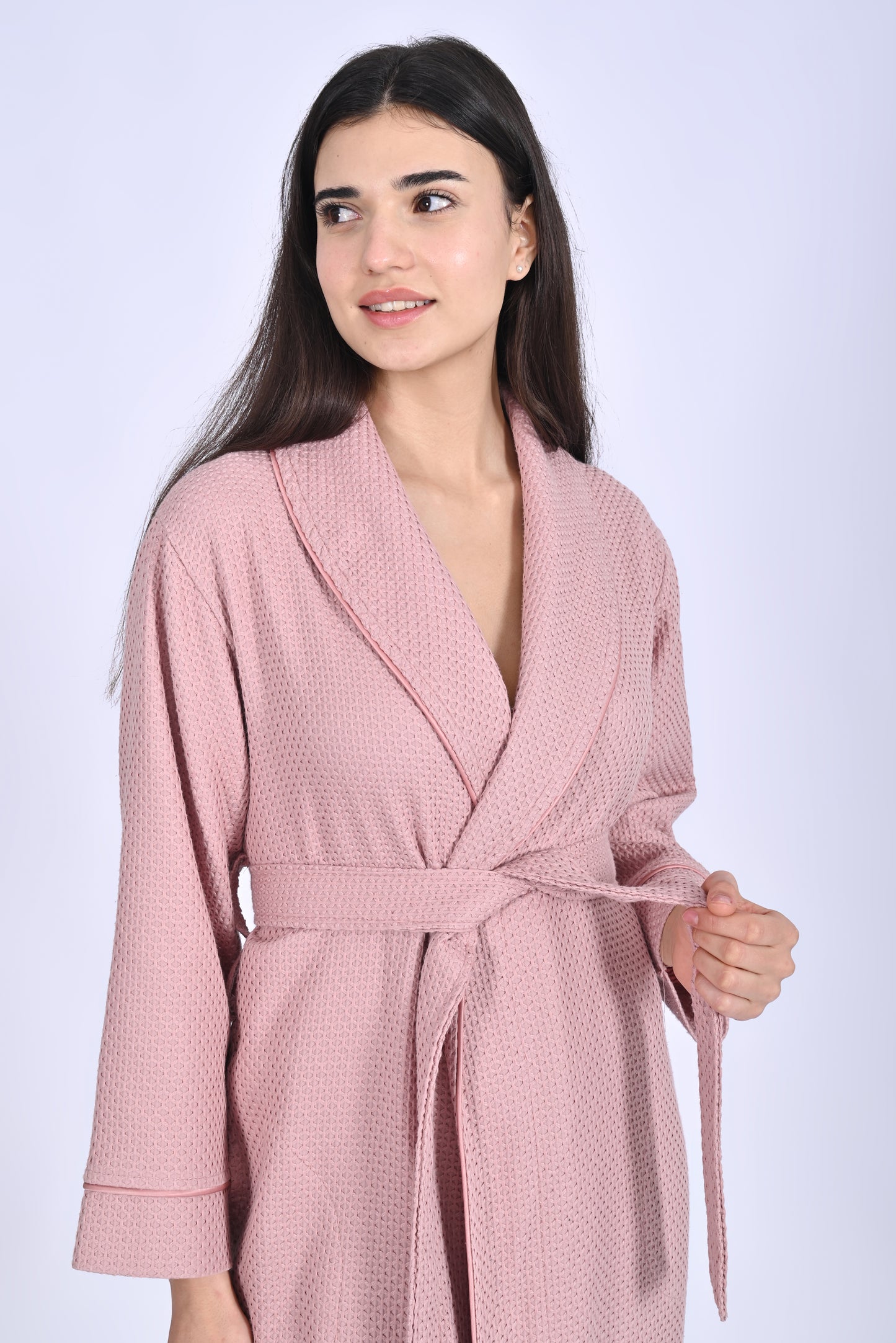 Eleganter Damen Waffel-Bademantel mit Gürtel