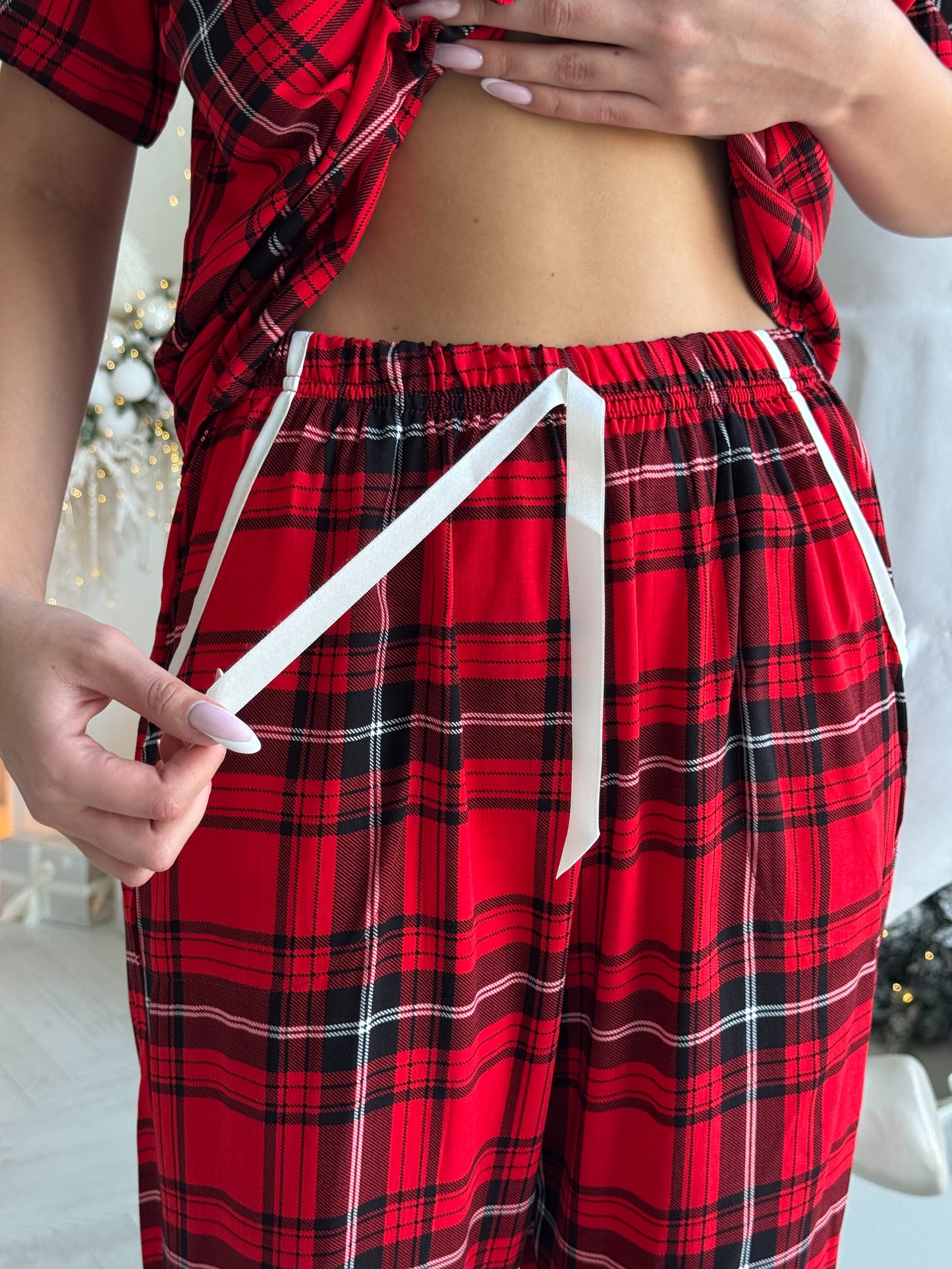 Weihnachts Pyjamas, Damen Pyjama Set – Kurzarm, Kariert