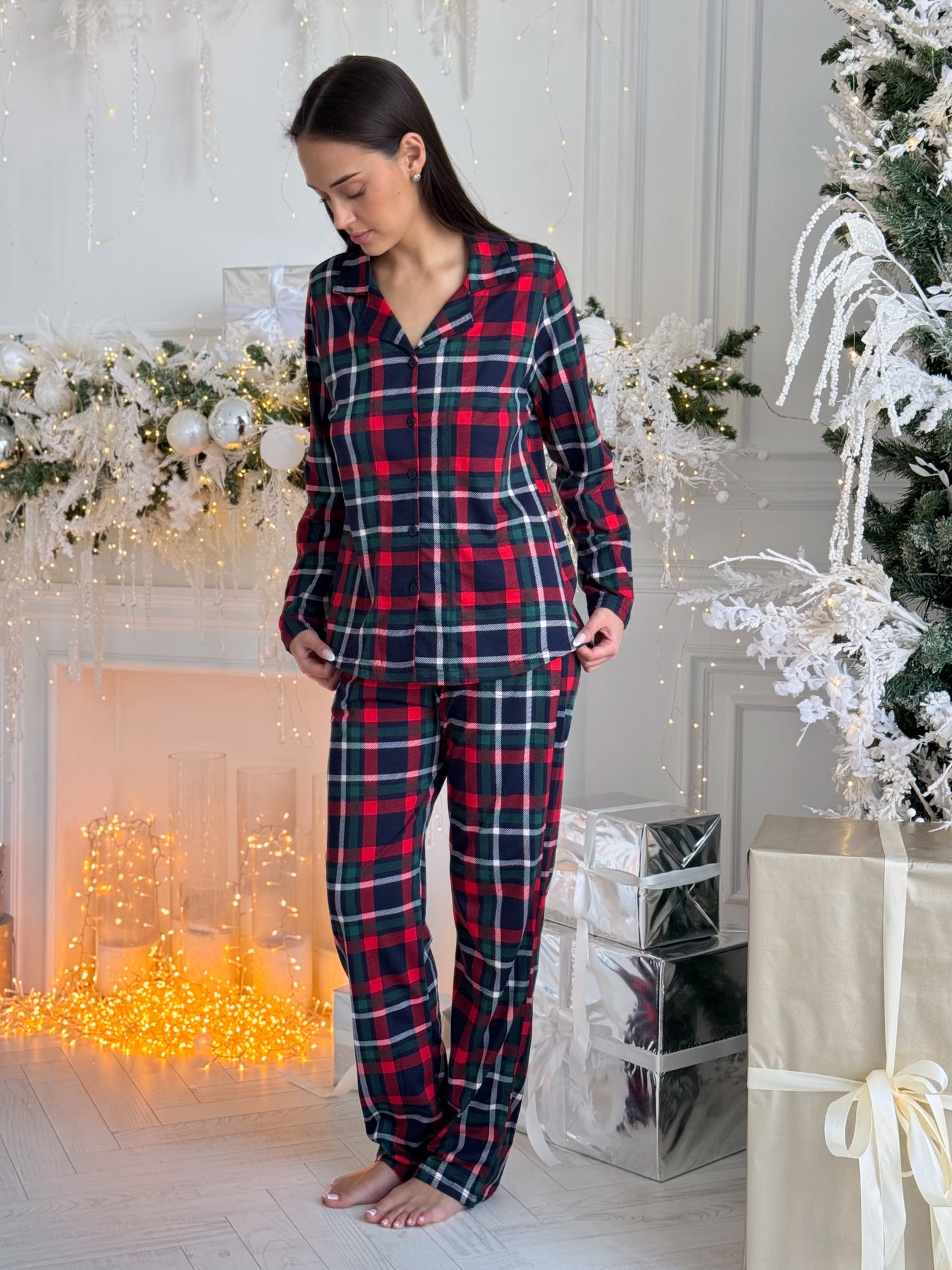 Weihnachts Pyjamas, Damen Pyjama Set – Kariert, Langarm