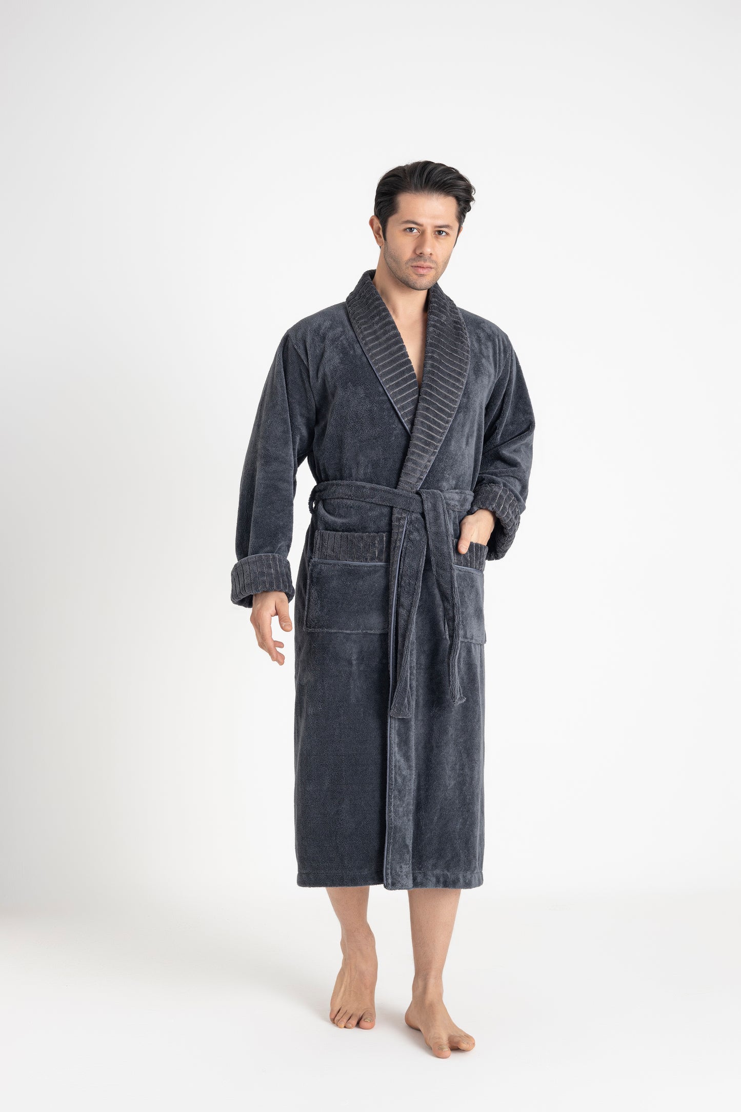 Luxuriöser Herren Frottee-Bademantel mit Gürtel – Baumwolle & Bambus