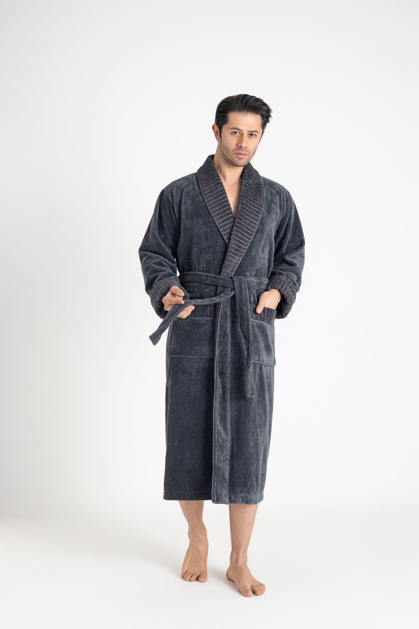 Luxuriöser Herren Frottee-Bademantel mit Gürtel – Baumwolle & Bambus