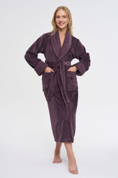 Luxus Damen Frottee-Bademantel mit Gürtel – Baumwolle & Bambus