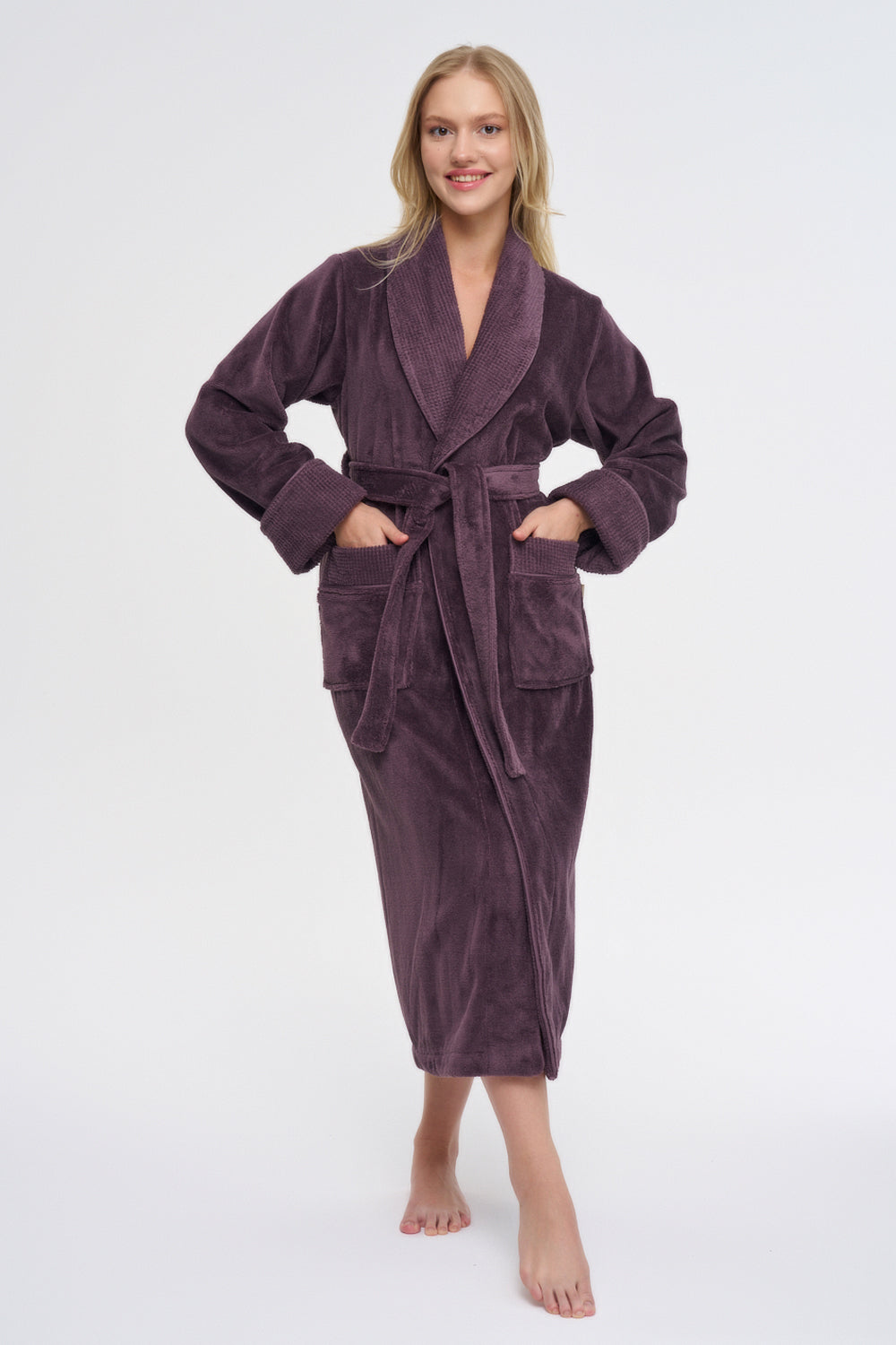 Luxus Damen Frottee-Bademantel mit Gürtel  – Baumwolle & Bambus