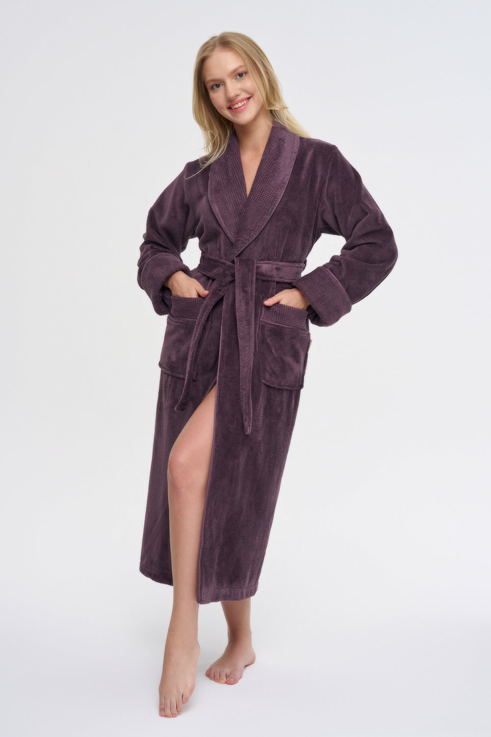 Luxus Damen Frottee-Bademantel mit Gürtel  – Baumwolle & Bambus