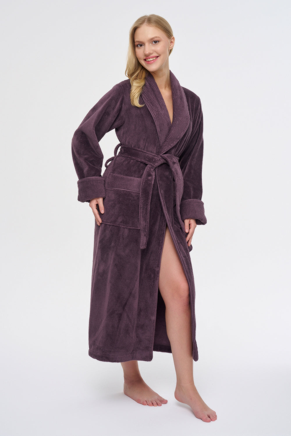 Luxus Damen Frottee-Bademantel mit Gürtel – Baumwolle & Bambus