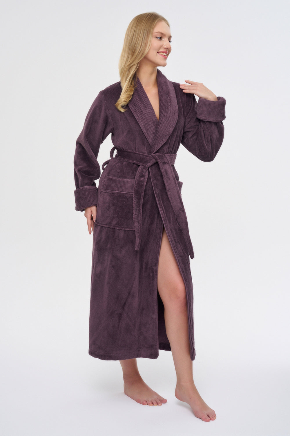Luxus Damen Frottee-Bademantel mit Gürtel – Baumwolle & Bambus