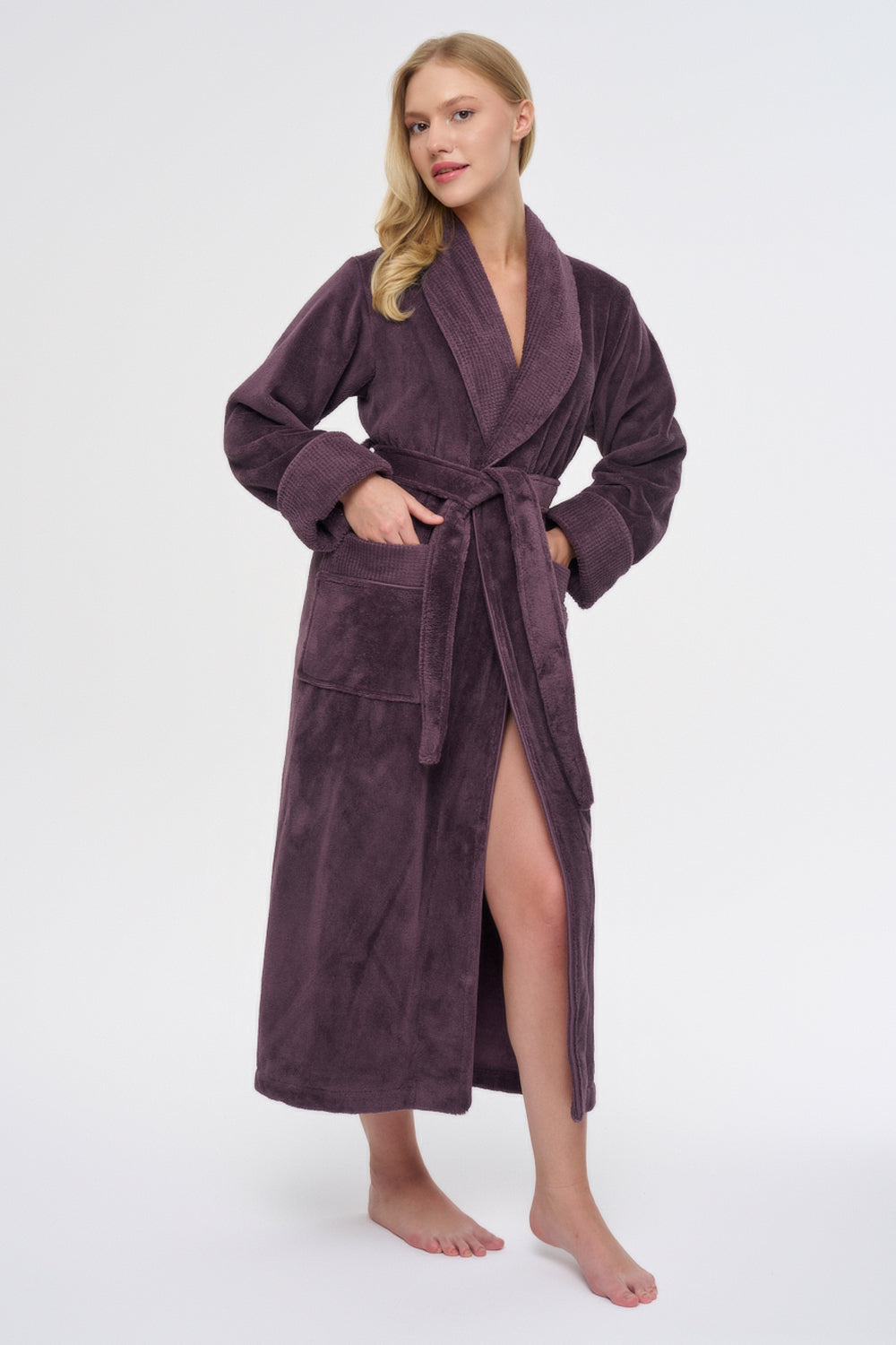 Luxus Damen Frottee-Bademantel mit Gürtel – Baumwolle & Bambus