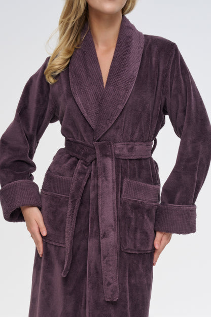 Luxus Damen Frottee-Bademantel mit Gürtel – Baumwolle & Bambus