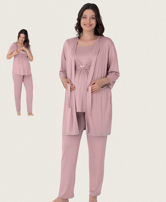 Damen Umstands- und Stillpyjama mit Morgenmantel