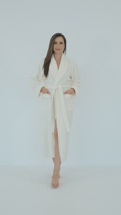 Luxus Damen Frottee-Bademantel mit Gürtel – Baumwolle & Bambus